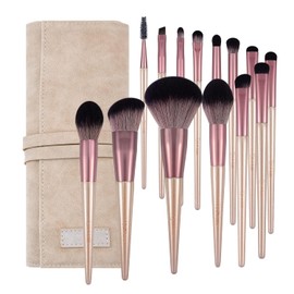 DUcare Juego de 14 brochas de maquillaje sintéticas de alta calidad Kabuki en polvo, base, contorno, corrector, sombra de ojos, color oro rosa, con bolsa