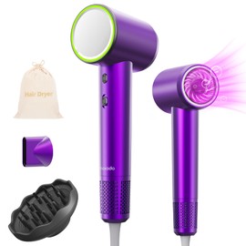 High Speed Hair Dryer with Diffuser, 110,000RPM Ionic Blow Dryer for Fast Drying, Portable Travel Low Noise Thermo-Control Hairdryer with Nozzle for Home Travel (Purple)
