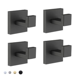 COUOBO Ganchos de pared, ganchos para toallas, ganchos para baño, ganchos de baño, ganchos de acero inoxidable, color negro mate, paquete de 4