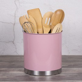 Creative Home Heavy Gauge Weighted Base Stainless Steel Tool Crock Utensil Holder Flatware Organizer, Extra Large, 7" Diam. x 7" H, Pink