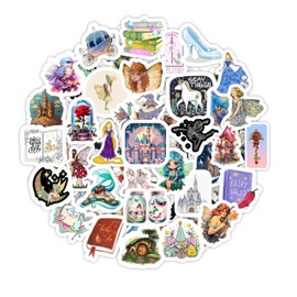 BulbaCraft100Pcs Fairytale Stickers for Water Bottle and Laptop - Fairytale Party Favors & Decorations, Waterproof Vinyl Decals, Fantasy and Storybook Stickers, Gifts for Women & Men