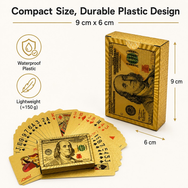 Golden Dollar-Style Waterproof Playing Cards – Flexible Plastic Poker Deck