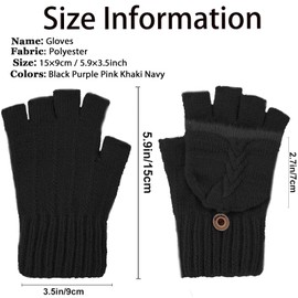 lifwimner Winter Fingerless Gloves for Women Ladies Thermal Knitted Full & Half Finger Mittens, Warm Touchscreen Gloves for Walking Working (Black)