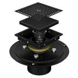 BAOTIYA 4 Inch Square Black Shower Drain Kit with Flange & Hair Catcher & Lifting Hook, Modern Floor Drain with 2-in-1 Cover Tiled Insert Grate, Stainless Steel SUS 304 (Matte Black, 4 Inch)