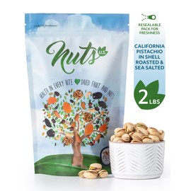 NUTS U.S. – California Pistachios | Roasted & Salted | No Wax, No Added Color or Flavor | NON-GMO and Natural | JUMBO SIZE Pistachios In Resealable Bags!!! (2 LBS)