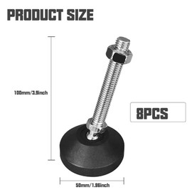 Furniture Feet, M10 x 100 mm, Diameter 50 mm, Pack of 8 Adjustable Screws, Height Adjustable Feet, Metal Feet for Furniture, Adjustable Feet, Levelling Feet, Maximum 20° Tilt, for Table Legs,