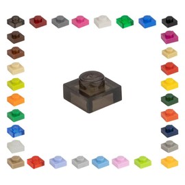 100 Clamping Blocks, Building Blocks, 1 x 1 Nubs, Tiles, Tiles, Mosaic Nubs, Compatible, Free Selection, 34 Colours (024 - Black Transparent)