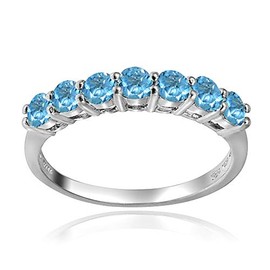 GemStar USA Sterling Silver Swiss Blue Topaz 3mm Thin Half Eternity Band Ring, Size 8