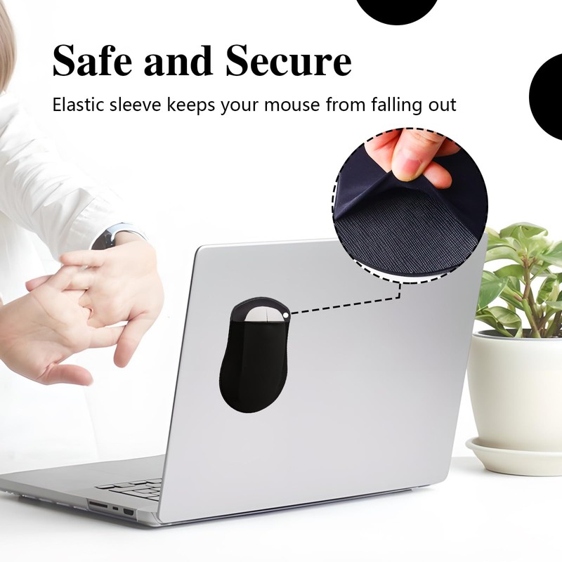 2 Pack Black Stick-On Mouse Pouch, Mouse Holder for Laptop
