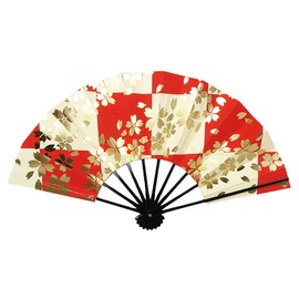 Aidata Mai Fan, Japanese Dance, Dance, Theater, Cherry Blossoms on Checkerboard, Black Lacquered Bamboo, red