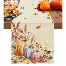 VASIN Table Runner, Autumn Table Runner, Pumpkins Flowers Leaves Autumn Table Runner, Autumn Table Decoration, Kitchen Table Decoration, Autumn Thanksgiving Decorations, Indoor Autumn Party Decor, 33