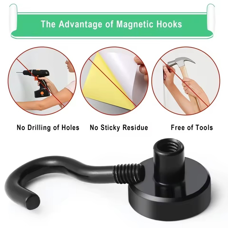 2-Pack of 10 Magnetic Hooks, 25LB Strong Heavy Duty Black