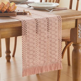 GUJOXILA Table Runner Pink Boho Macrame Country House Style Washable Table Runner Table Decoration Table Runner for Kitchen Vintage Farmhouse Dining Table Holiday Party Wedding Decoration 30 x 122 cm