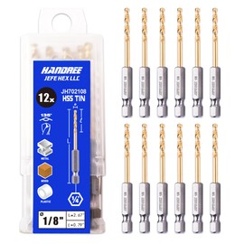 JEFE HEX 1/8" Hex Shank Drill Bits - 12 PCS HSS Titanium Drill Bits with Quick Change Shank Impact Driver Twist Drill Bit Set