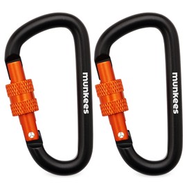 munkees Small Carabiner Clip Keychain 2 Pack, Mini Caribeener 2 inch to 3" for Keys Aluminum Alloy Biner Lightweights for Bottle Buckle, Backpack Hook (Small, Black with Lock)