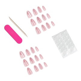 Daner Almond Cat Eye Press on Nails Medium Length with Classic Designs for Women Daily Wear Pink Cat Eye Edge Stick on False Nails with Design 24 pcs