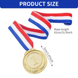 Azushwer 2 Pcs Metal Medals, Olympic Gold Medals for Children, Metal Sports Day Medals, Kids Children's Party Award Medals with Colorful Ribbons for Party Festival Sports Competition Prizes Awards