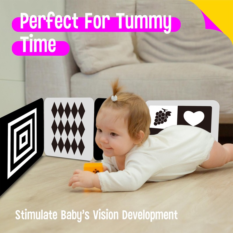 2 PCS Baby Visual Stimulus Cards, Double-Sided High Contrast Black