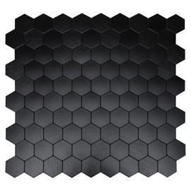 Miscasa 12-Sheet Peel and Stick Backsplash Tile, Hexagon Black Brushed Aluminum Texture Panel Self-Adhesive Mosaic Tiles for Kitchen Bathroom Fireplace