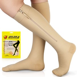 Ailaka Compression Socks with Zipper for Women Men, 20-30 mmHg Medical Grade 2 Compression Socks Support Stockings with Zipper for Varicose Veins, Edema, Recovery, Pregnant Women