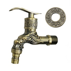 Fayemoon129 Vintage Tap, Antique Brass Tap, Garden Tap in Antique Style, Dragon Carved for Home, Kitchen, Bathroom, Outdoor, Garden