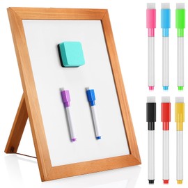 Chuangdi Desktop Dry Erase Board Whiteboard with Stand 14"x11" Desktop Whiteboard Wooden Frame White Writing Board with 8 Pcs Marker Pens 1 Magnetic Eraser for School Office Restaurant Menu Supplies