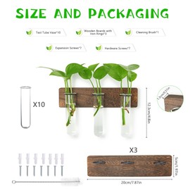 XXXFLOWER Wall Mounted Plant Terrarium with Wooden Stand 3 PCS Hanging Planter Propagation Station with 3 Glass Tubes for Plant Cuttings Flower Vases for Home Office Indoor Decor