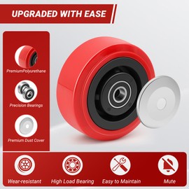 Nefish 5" X 2" Caster Wheels, Polyurethane on Polyolefin Core Wheel with Double Ball Bearing and Dust Cover 1/2" Bore Heavy Duty Replacement Caster Wheels 3200 lbs Capacity Set of 4