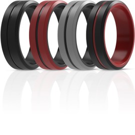 ThunderFit Silicone Wedding Rings for Men 2 Layers, Beveled Edge Rubber Engagement Bands 8.2mm Wide 2.5mm Thick - 1/2/3/4/5/6/7 Variety Multipack (Pack G, 8.5-9 (18.9mm))