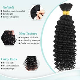 Human Braiding Hair 24 Inch Water Wave Bulk Human Hair for Braiding Natural Black Human Hair Braiding Hair for Boho Braids No Weft 2 Bundles/Pack 100g Curly Micro Human Hair Braiding Hair Extensions
