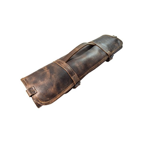 Hide & Drink, Durable Leather Knife Roll With Durable Water Resistant Canvas Lining (8 pockets) Handmade :: Bourbon Brown