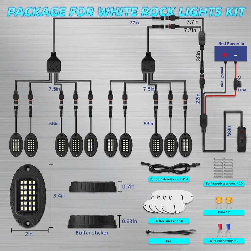 10Pods Metal Bright Pure White LED Rock Lights Kit with