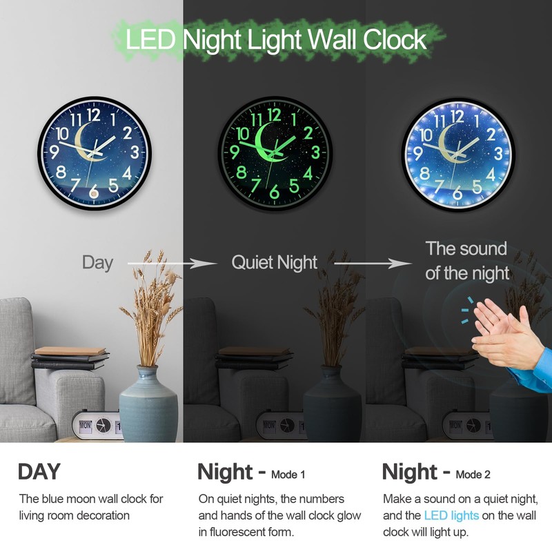 JoFomp Glow in The Dark Wall Clocks Battery Operated, 12
