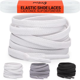 Miscly Flat Elastic Shoelaces [1 Pair] Flat Stretch Shoe Laces (36″, White)