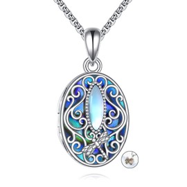 ONEFINITY Dragonfly Filigree Necklace Sterling Silver Oval Dragonfly Locket Necklace That Holds Pictures Picture Locket Necklace Mother's Day Gifts For Women Wife Mom