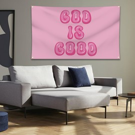 God is Good Flag 3x5 Feet Pink Preppy Christian Flag Funny Flag for Room Indoor Outdoor Bedroom and College Dorm Wall Decor