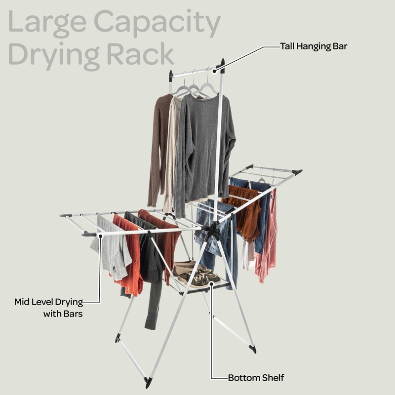 Home-Complete Clothes Drying Rack - 2-Level Laundry Drying Rack with