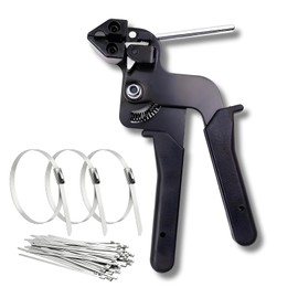 Cable Tie Gun, Stainless Steel Binding Band, Tightening, Cutting, Binding Tool, One Hand Operation, Compatible with 0.18 - 0.5 inches (4.5 - 12 mm), Wire Ties Included, Metal Ties