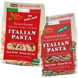 Papa Vince whole wheat pasta - Non enriched, no bleached made from ancient grains durum & timilia grown in Sicily, Italy. No funny taste, al dente texture, minimal processed, small batch production