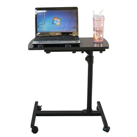 FCH 23.2 Inch Rolling Adjustable Multifunctional Lifting Computer Desk, Tilting Desktop, Sit Stand Laptop Desk TV Tray for Bed Sofa Hospital Reading Eating, Black