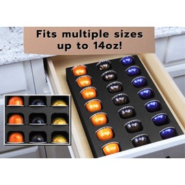 Polar Whale Coffee Espresso Capsule Drawer Organizer Tray Insert Compatible with Nespresso Vertuo VertuoLine for Kitchen Home Office Waterproof Washable Black Foam 21 Compartment 10.9 x 14.9 Inches