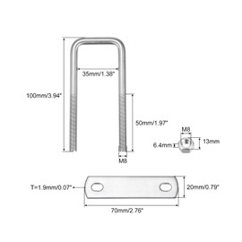 sourcing map Square U-Bolts, 3 Sets 35mm(1.38") Inner Width 100mm Length M8 304 Stainless Steel U Clamp Bolt with Nuts and Plates, for Boat Trailer