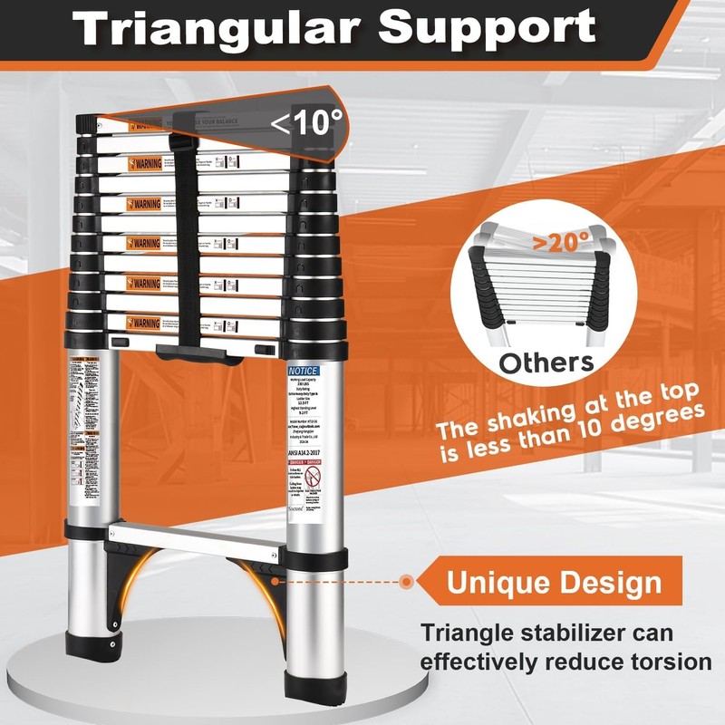 Soctone Telescoping Ladder, 10.5 FT Button Retraction Aluminum Extension Ladder
