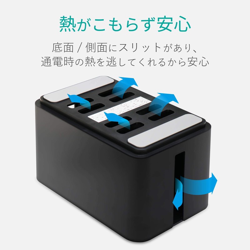Elecom EKC-BOX002BK Cable Storage Box, Cable Storage, 4 Outlet Power
