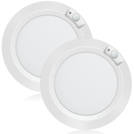 Awanber Battery Operated Motion Sensor Lights Indoor, Closet Lights Battery Powered with 210LM 6000K Wireless LED Ceiling Lights for Laundry Stairwell Hallway Shed Cabinet - Cool White (2 Pack)