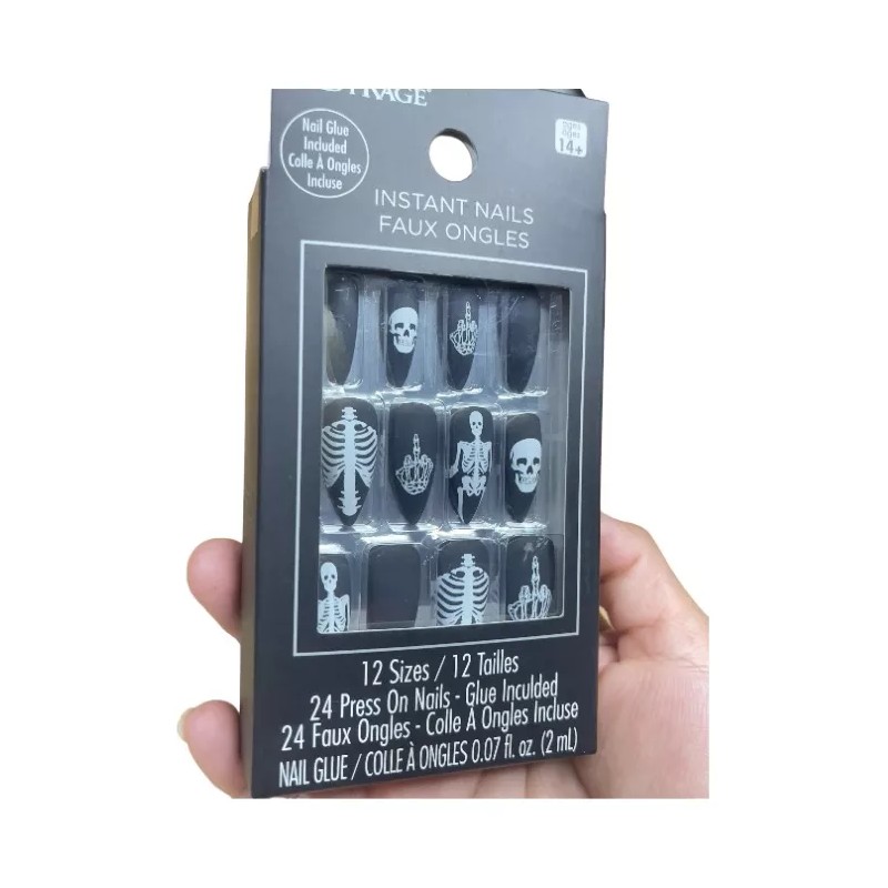 Susett Skull Store Uñas Postizas Skeleto White Press On Nails