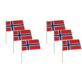Pack of 6 Norway Stick Flags – 12"x18" Polyester Classroom Flags on 30" Wooden Staff, Vibrant Colors