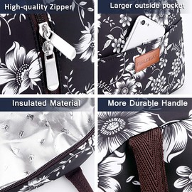 BALORAY Lunch Bag for Women Men Insulated Lunch Box for Adult Reusable Lunch Tote Bag for Work, Picnic, School or Travel (White Flower)