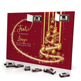 printplanet Adventskalender mit Namen Lenya - gefüllt mit Schokoladen-Füllung - personalisiert mit Namens-Motiv Frohe Weihnachten - Rot - Schoko-Kalender, Weihnachtskalender