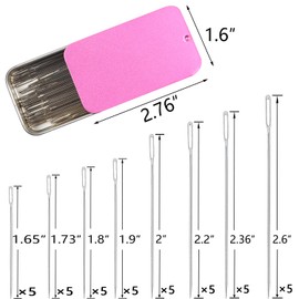 40PCS Large Eye Sewing Needles, 8 Sizes Hand Sewing Sharp Needles, Embroidery Needle, Leather Needle,Stainless Steel Yarn Needles with Threaders & Stitch Markers (Rosy Purple)